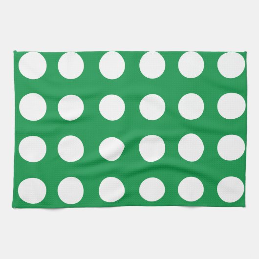 Groen Wit Polka Dot Schattige Retro Theedoek (Horizontaal)