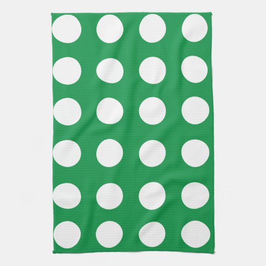 Groen Wit Polka Dot Schattige Retro Theedoek (Verticaal)