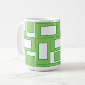 Groen wit rechthoeken geometrisch patroon koffiemok (Voorkant links)