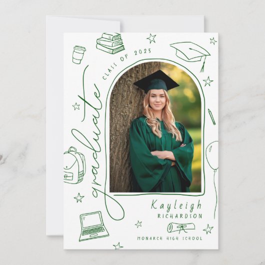 Groen Wit Retro Foto Afstuderen Aankondiging (Voorkant)