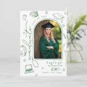 Groen Wit Retro Foto Afstuderen Aankondiging (Staand voorkant)
