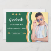 Groen Wit Retro Gepersonaliseerd afstudeerfeest Kaart (Voorkant)