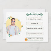 Groen Wit Retro Gepersonaliseerd afstudeerfeest Kaart (Achterkant)