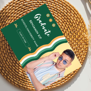 Groen Wit Retro Gepersonaliseerd afstudeerfeest Kaart