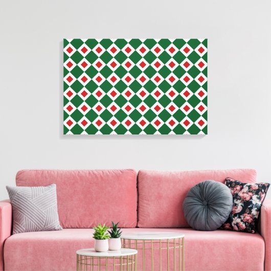 Groen, wit, rood diamantpatroon canvas afdruk (Insitu (Woonkamer))