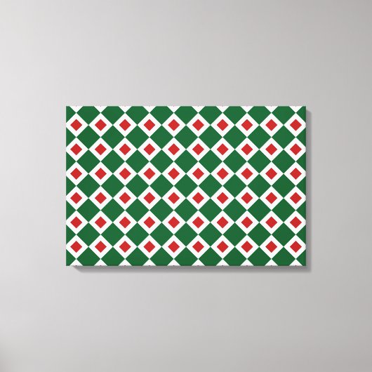 Groen, wit, rood diamantpatroon canvas afdruk (Voorkant)