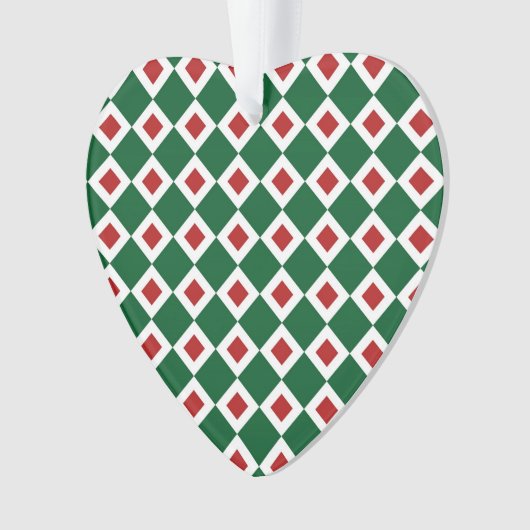 Groen, wit, rood diamantpatroon ornament (voorkant)