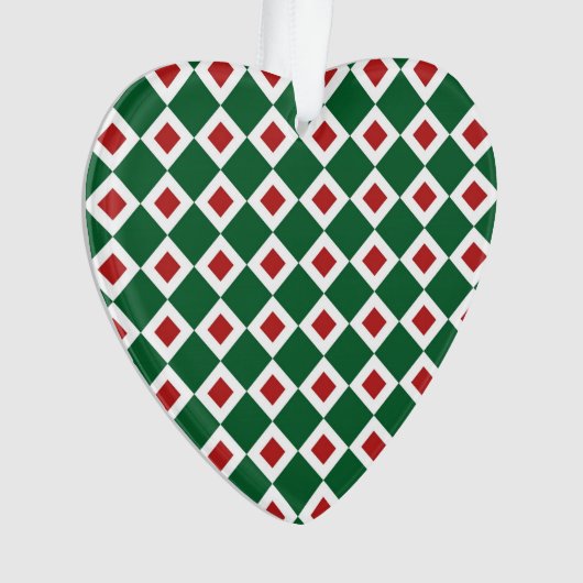 Groen, wit, rood diamantpatroon ornament (voorkant)