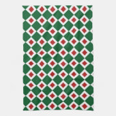 Groen, wit, rood diamantpatroon theedoek (Verticaal)