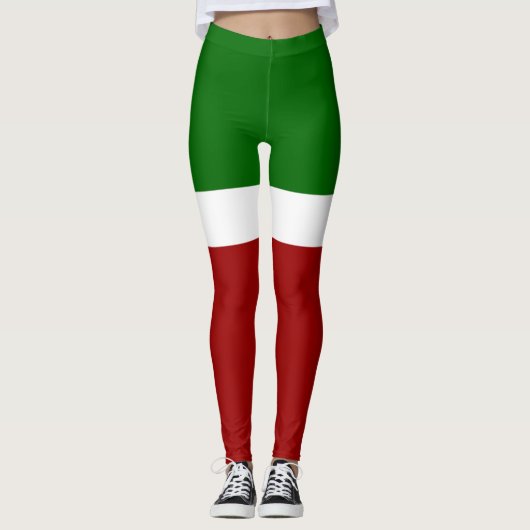Groen Wit Rood Kleurenblok Stijlontwerp Leggings (Voorkant)