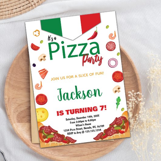 Groen Wit Rood Pizza Verjaardag Uitnodigingen