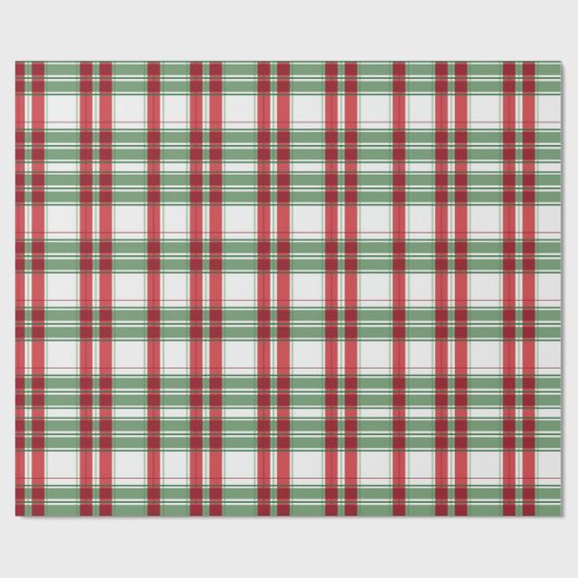 Groen Wit Rood Plaid Gingham Geruite Kerst Cadeaupapier (Vlak)
