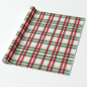 Groen Wit Rood Plaid Gingham Geruite Kerst Cadeaupapier (Uitgerold)