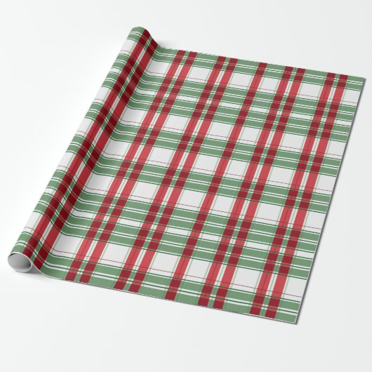 Groen Wit Rood Plaid Gingham Geruite Kerst Cadeaupapier (Uitgerold)