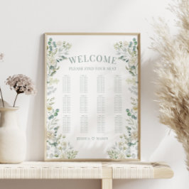 Groen Wit Rose Bloemen Bruiloft Zitkaarten Poster