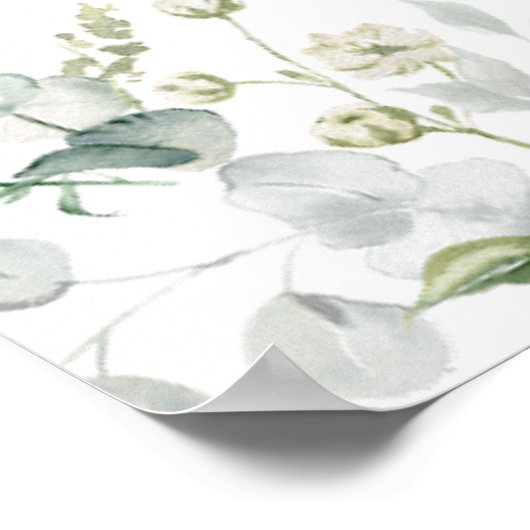 Groen Wit Rose Bloemen Bruiloft Zitkaarten Poster (Hoek)