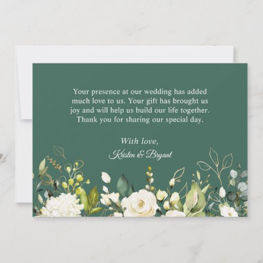 groen wit rose goud bloemenbruiloft bedankkaart (Achterkant)