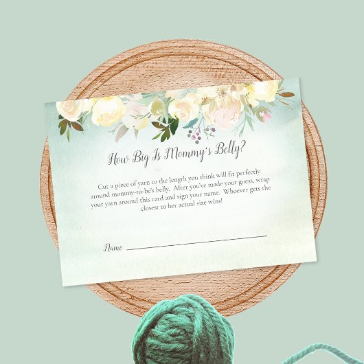 Groen Wit Rose Mama's Belly Size Baby shower Spel Informatiekaartje