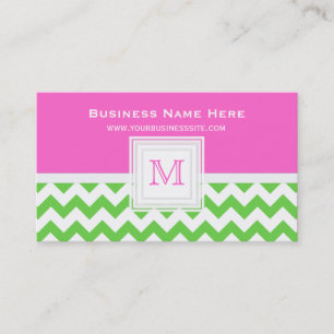 Groen wit roze Chevron: Monogram Visitekaartje