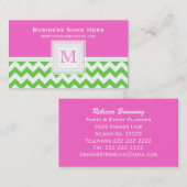 Groen wit roze Chevron: Monogram Visitekaartje (Voorkant / Achterkant)