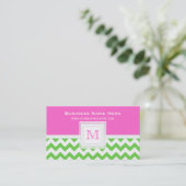 Groen wit roze Chevron: Monogram Visitekaartje (Staand voorkant)