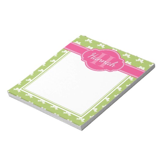 Groen wit roze monogram notitieblok (Linkerzijde)