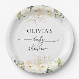 Groen Wit Rozen Baby shower Papier Bord