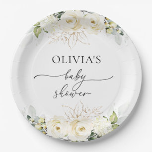 Groen Wit Rozen Baby shower Papier Bord