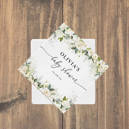 Groen Wit Rozen Baby shower Papieren servetten