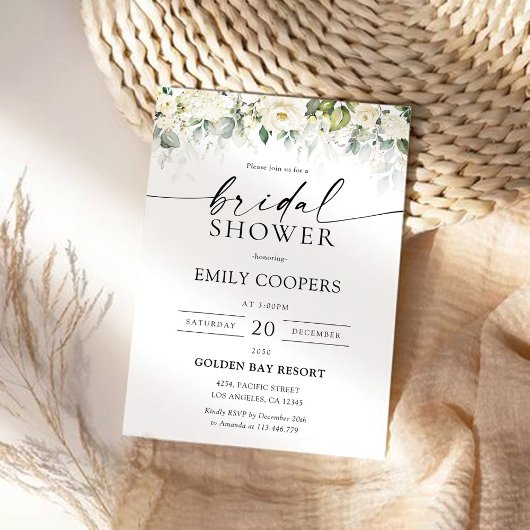 Groen Wit Rozen Bruids Douche Uitnodiging