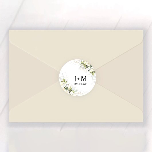 Groen Wit Rozen Bruiloft Classic Ronde Sticker