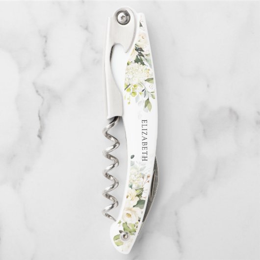 Groen Wit Rozen Bruiloft Feest Kurkentrekker (Voorkant)