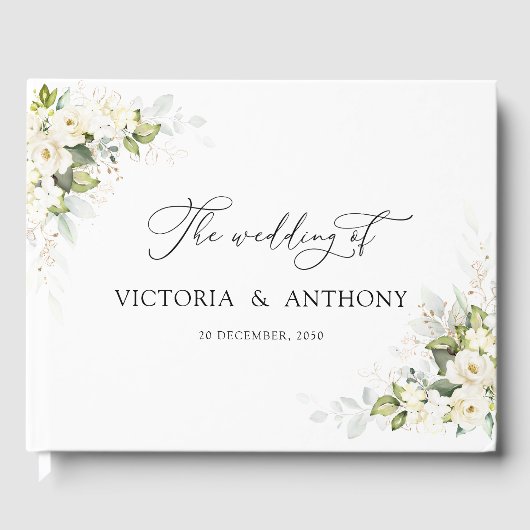 Groen Wit Rozen Bruiloft Gastenboek (Voorkant)