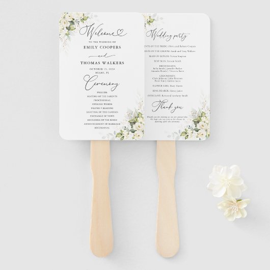 groen wit rozen bruiloft hand fan handwaaier (Voorkant en achterkant)