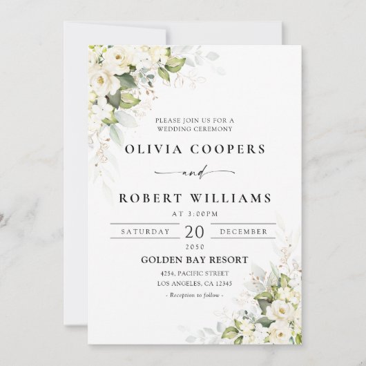 groen wit rozen bruiloft kaart (Voorkant)