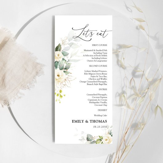 Groen Wit Rozen Bruiloft Menu