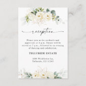 groen wit rozen bruiloft receptie informatiekaartje (Voorkant)