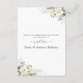 groen wit rozen bruiloft receptie informatiekaartje (Achterkant)