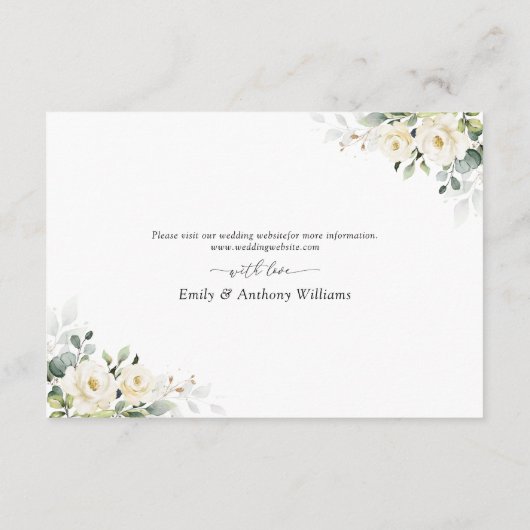 groen wit rozen bruiloft receptie informatiekaartje (Achterkant)