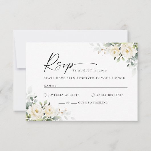 Groen Wit Rozen Bruiloft RSVP Kaart (Voorkant)