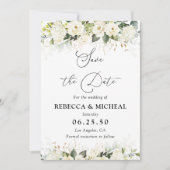 Groen Wit Rozen Bruiloft Save The Date Kaart (Voorkant)