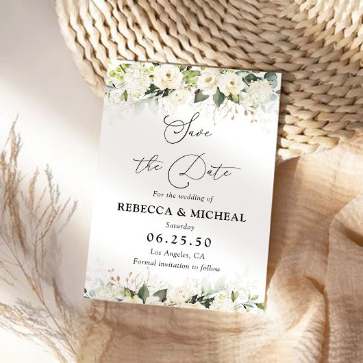 Groen Wit Rozen Bruiloft Save The Date Kaart