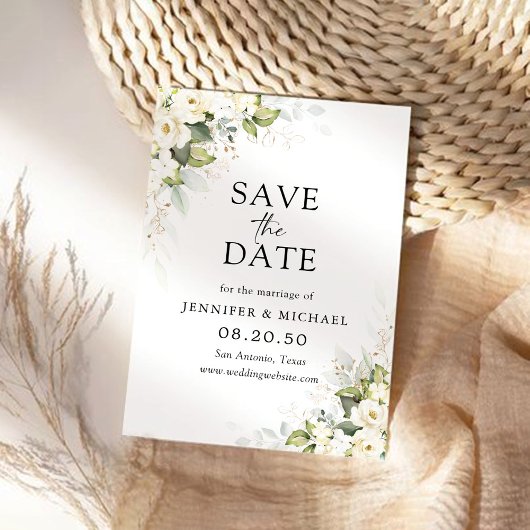 Groen Wit Rozen Bruiloft Save The Date Kaart
