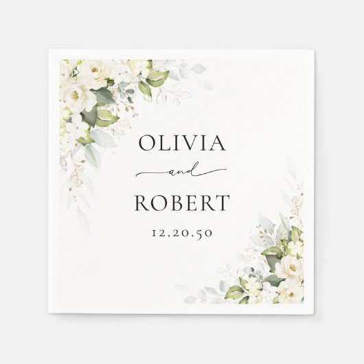 groen wit rozen bruiloft servetten (Voorkant)