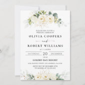 groen wit rozen bruiloft uitnodiging (Voorkant)