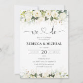 groen wit rozen bruiloft uitnodiging (Voorkant)