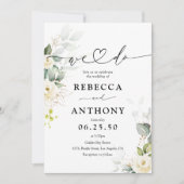 groen wit rozen bruiloft uitnodiging (Voorkant)