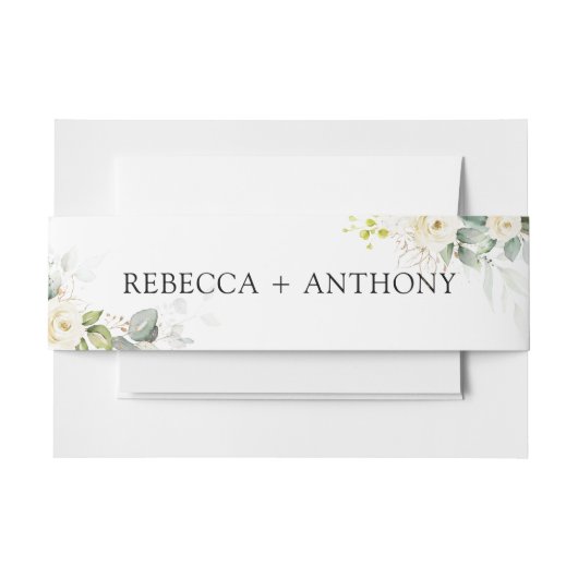 groen wit rozen bruiloft uitnodiging buik band uitnodigingen wikkel (Voorkant Voorbeeld)