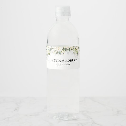 groen wit rozen bruiloft water fles label waterfles etiket (Voorkant)