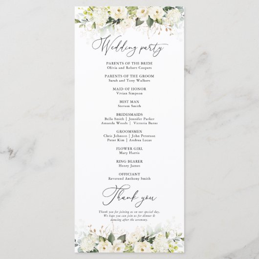 Groen Wit Rozen Trouwprogramma Programmakaart (Achterkant)